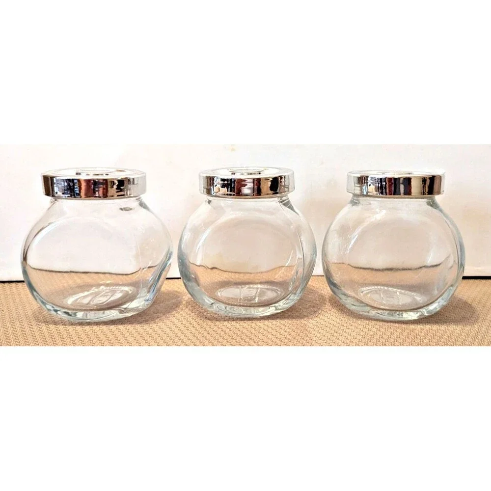 IKEA RAJTAN Clear Glass Spice Jars 3-pc 5 oz Each Silver Lid Storage Container